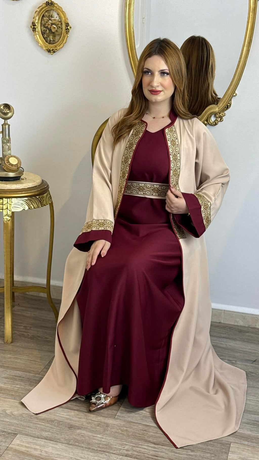 Ensemble Abaya 3 piéce ( grenat)